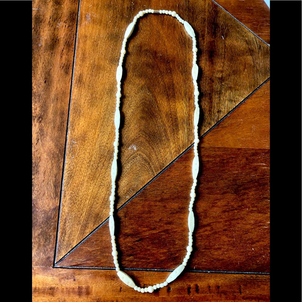 Faux Ivory Beaded Necklace, 36”